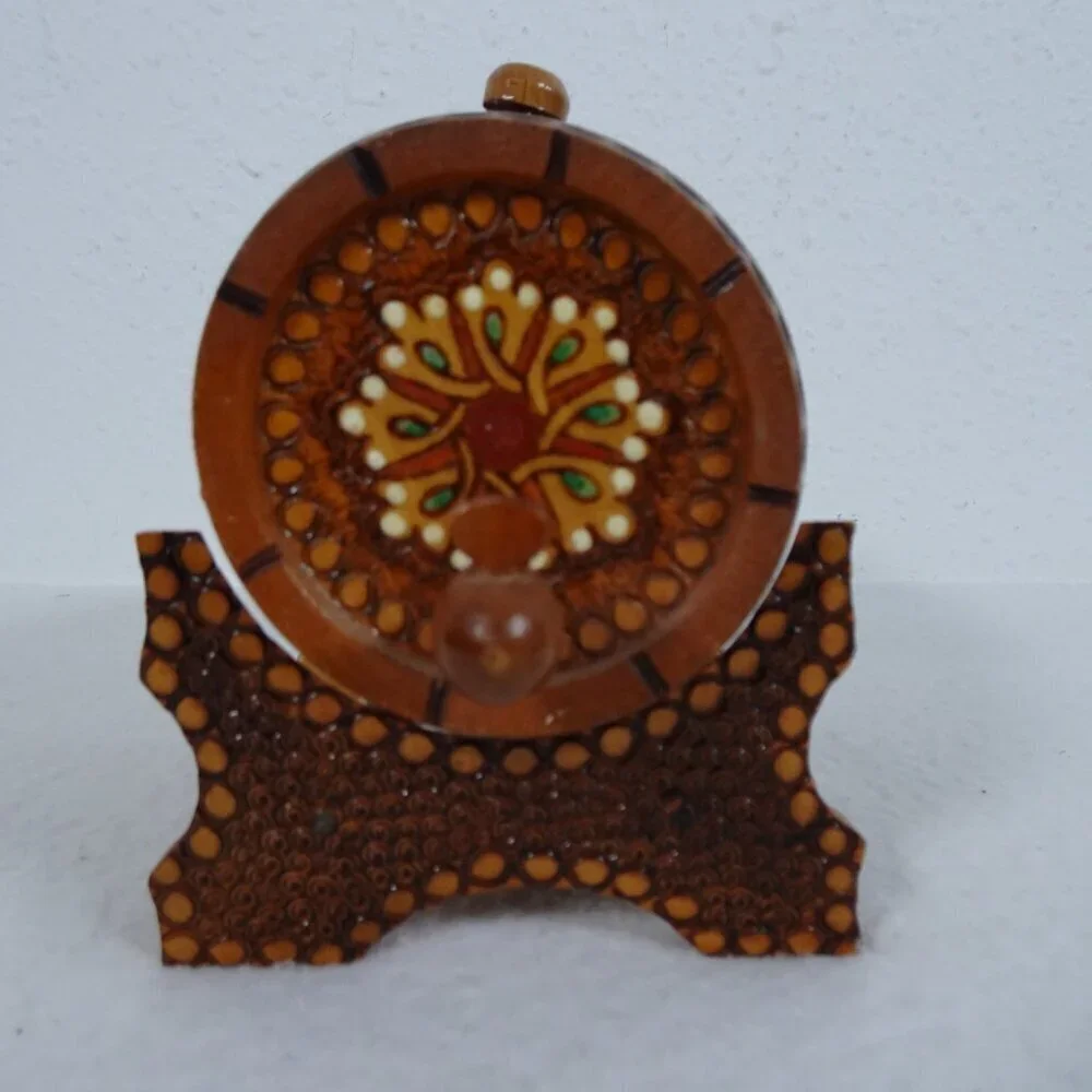 Vintage Wood Miniature Keg Decorative Handmade Beer Barrel & Stand Painted 70s